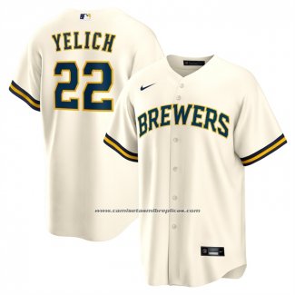 Camiseta Beisbol Hombre Milwaukee Brewers Christian Yelich Primera Replica Blanco