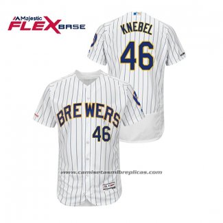 Camiseta Beisbol Hombre Milwaukee Brewers Corey Knebel Autentico Flex Base Blanco Azul