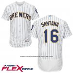 Camiseta Beisbol Hombre Milwaukee Brewers Domingo Santana Blanco Autentico Collection Flex Base