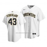 Camiseta Beisbol Hombre Milwaukee Brewers Hunter Strickland Replica Blanco Azul