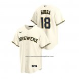 Camiseta Beisbol Hombre Milwaukee Brewers Keston Hiura Replica Primera Crema