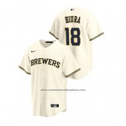 Camiseta Beisbol Hombre Milwaukee Brewers Keston Hiura Replica Primera Crema