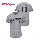 Camiseta Beisbol Hombre Milwaukee Brewers Yasmani Grandal Autentico Flex Base Gris