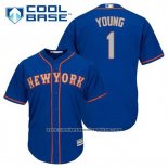 Camiseta Beisbol Hombre New York Mets Chris Young 1 Azul Alterno Cool Base