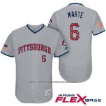 Camiseta Beisbol Hombre Pittsburgh Pirates 2017 Estrellas y Rayas Starling Marte Gris Flex Base