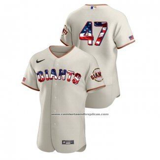 Camiseta Beisbol Hombre San Francisco Giants Johnny Cueto 2020 Stars & Stripes 4th of July Crema