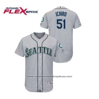 Camiseta Beisbol Hombre Seattle Mariners Ichiro Suzuki 150th Aniversario Patch Autentico Flex Base Gris