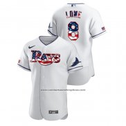 Camiseta Beisbol Hombre Tampa Bay Rays Brandon Lowe 2020 Stars & Stripes 4th of July Blanco