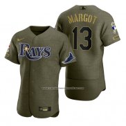 Camiseta Beisbol Hombre Tampa Bay Rays Manuel Margot Camuflaje Digital Verde 2021 Salute To Service