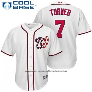 Camiseta Beisbol Hombre Washington Nationals 7 Trea Turner Blanco 2017 Cool Base