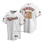 Camiseta Beisbol Hombre Washington Nationals Max Scherzer Gold-Trimmed Championship Replica Blanco