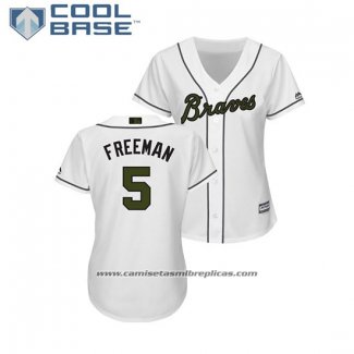 Camiseta Beisbol Mujer Atlanta Braves Frojodie Freeman 2018 Dia de los Caidos Cool Base Blanco