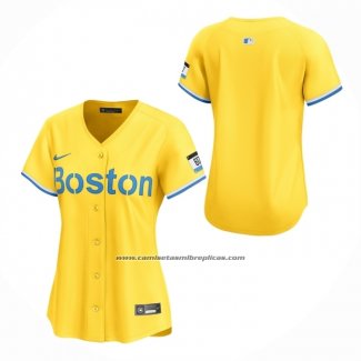 Camiseta Beisbol Mujer Boston Red Sox City Connect Limited Amarillo