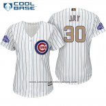 Camiseta Beisbol Mujer Chicago Cubs 30 Jon Jay Blanco Oro Cool Base