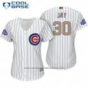 Camiseta Beisbol Mujer Chicago Cubs 30 Jon Jay Blanco Oro Cool Base