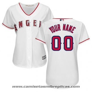 Camiseta Beisbol Mujer Los Angeles Angels Personalizada Blanco