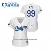 Camiseta Beisbol Mujer Los Angeles Dodgers Hyun Jin Ryu 2019 Postemporada Cool Base Blanco