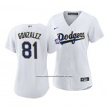 Camiseta Beisbol Mujer Los Angeles Dodgers Victor Gonzalez 2021 Gold Program Replica Blanco