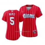 Camiseta Beisbol Mujer Miami Marlins Jon Berti 2021 City Connect Sugar Kings Rojo