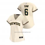Camiseta Beisbol Mujer Milwaukee Brewers Lorenzo Cain 2020 Replica Primera Crema