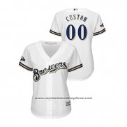 Camiseta Beisbol Mujer Milwaukee Brewers Personalizada 2019 Postemporada Cool Base Blanco