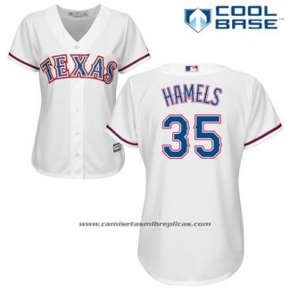 Camiseta Beisbol Mujer Texas Rangers Cole Hamels Blanco Autentico Collection Cool Base