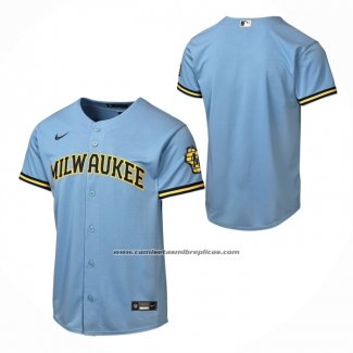 Camiseta Beisbol Nino Milwaukee Brewers Segunda Stadium Azul Claro