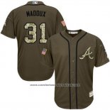 Camiseta Beisbol Hombre Atlanta Braves 31 Greg Maddux Verde Salute To Service
