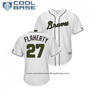 Camiseta Beisbol Hombre Atlanta Braves Ryan Flaherty 2018 Dia de los Caidos Cool Base Blanco