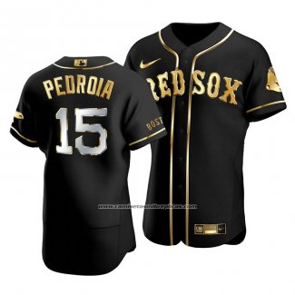 Camiseta Beisbol Hombre Boston Red Sox Dustin Pedroia Golden Edition Autentico Negro