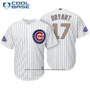 Camiseta Beisbol Hombre Chicago Cubs 17 Kris Bryant Blanco Oro Cool Base