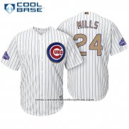 Camiseta Beisbol Hombre Chicago Cubs 24 Alec Mills Blanco Oro Cool Base