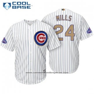 Camiseta Beisbol Hombre Chicago Cubs 24 Alec Mills Blanco Oro Cool Base