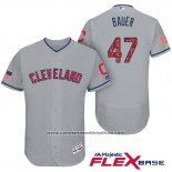 Camiseta Beisbol Hombre Cleveland Indians 2017 Estrellas y Rayas Trevor Bauer Gris Flex Base