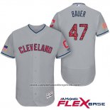 Camiseta Beisbol Hombre Cleveland Indians 2017 Estrellas y Rayas Trevor Bauer Gris Flex Base