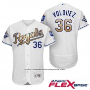 Camiseta Beisbol Hombre Kansas City Royals Campeones 36 Edinson Volquez Flex Base Oro