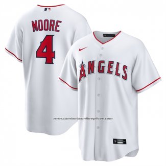 Camiseta Beisbol Hombre Los Angeles Angels Christian Moore Primera Replica Blanco