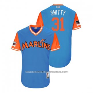 Camiseta Beisbol Hombre Miami Marlins Caleb Smith 2018 LLWS Players Weekend Smitty Azul
