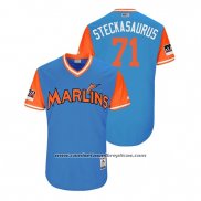 Camiseta Beisbol Hombre Miami Marlins Drew Steckenrider 2018 LLWS Players Weekend Steckasaurus Azul