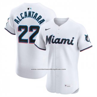 Camiseta Beisbol Hombre Miami Marlins Sandy Alcantara Primera Elite Blanco