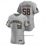 Camiseta Beisbol Hombre Milwaukee Brewers Alex Claudio Autentico 2020 Road Gris
