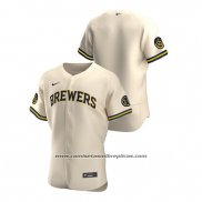 Camiseta Beisbol Hombre Milwaukee Brewers Autentico 2020 Alterno Crema