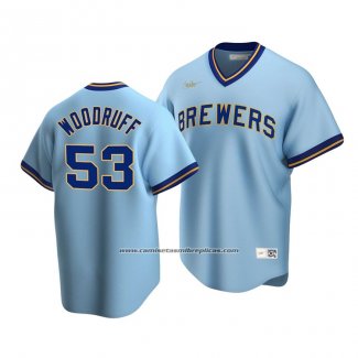 Camiseta Beisbol Hombre Milwaukee Brewers Brandon Woodruff Cooperstown Collection Road Azul