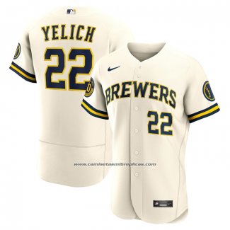 Camiseta Beisbol Hombre Milwaukee Brewers Christian Yelich Primera Autentico Crema