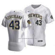 Camiseta Beisbol Hombre Milwaukee Brewers Hunter Strickland Autentico Primera Blanco