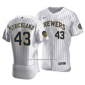 Camiseta Beisbol Hombre Milwaukee Brewers Hunter Strickland Autentico Primera Blanco