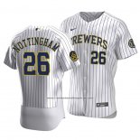 Camiseta Beisbol Hombre Milwaukee Brewers Jacob Nottingham Autentico Primera Blanco