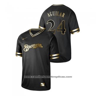 Camiseta Beisbol Hombre Milwaukee Brewers Jesus Aguilar 2019 Golden Edition Negro