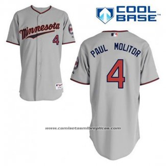 Camiseta Beisbol Hombre Minnesota Twins Paul Molitor 4 Gris Cool Base