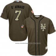 Camiseta Beisbol Hombre New York Mets 7 Travis D'arnaud Verde Salute To Service